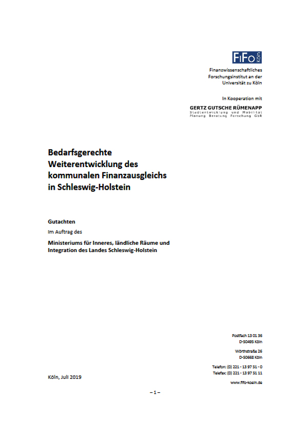 Bedarfsgerechte Weiterentwicklung des kommunalen Finanzausgleichs in Schleswig-Holstein